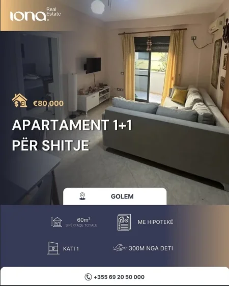 Golem, shitet apartament 1+1 Kati 1, 60 m² 80.000 € (Prane Kompleks Freskia)