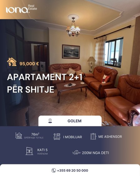 Golem, shitet apartament 2+1 Kati 5, 76 m² 95.000 € (Prane Miami)