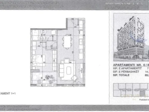 Tirane, shitet apartament 1+1 Kati 6, 85 m²  €