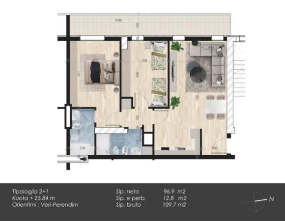 Tirane, shitet apartament 2+1+BLK Kati 8, 110 m² 76.790 Euro (QTU)