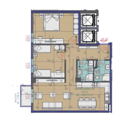 Tirane, shitet apartament 2+1+BLK Kati 9, 103 m² 128.850 Euro (Astir)