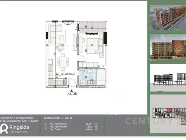 shitet apartament 1+1 Kati 5, 64 m² 81.000 €