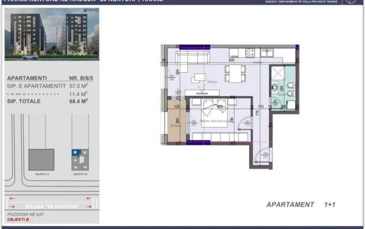 Tirane, shes apartament 1+1+Ballkon Kati 6, 68 m² 78.660 € (Tirana Entry 2)