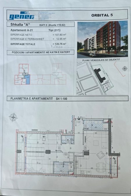 Tirane, shitet apartament 2+1+Ballkon Kati 4, 120 m² 241.500 € 