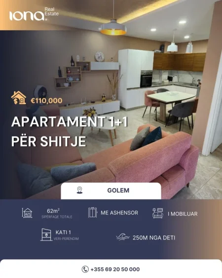 Golem, shitet apartament 1+1+Ballkon Kati 1, 62 m² 110.000 € 
