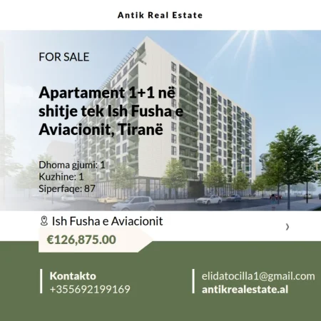 Tirane, shitet apartament 1+1+Ballkon Kati 8, 87 m² 126.875 € 