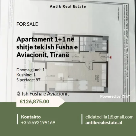 Tirane, shitet apartament 1+1+Ballkon Kati 8, 87 m² 126.875 € 