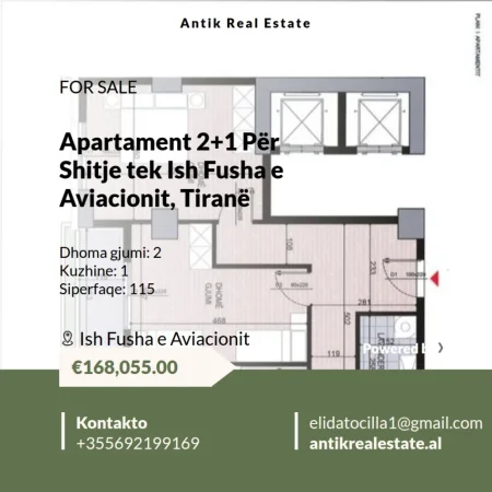 Tirane, shitet apartament 2+1+Ballkon Kati 6, 115 m² 168.055 € 