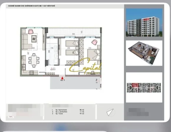 Tirane, shitet apartament 2+1 Kati 8, 97 m² 79.000 € (KAMEZ)