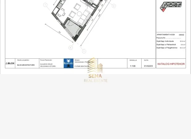 Tirane, shitet apartament 1+1+Ballkon Kati 5, 64 m² 103.000 € (Rezidenca Kaimi)