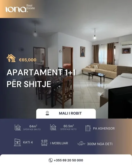 Mali Robit, shitet apartament 1+1 Kati 4, 64 m² 65.000 € (300m Distanc nga Deti)