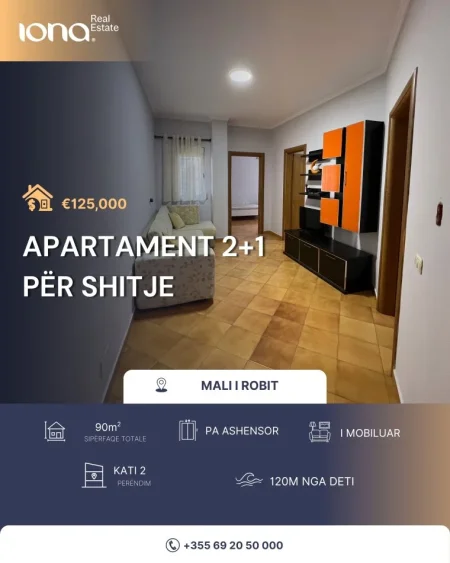Mali Robit, shitet apartament 2+1 Kati 2, 90 m² 125.000 € 