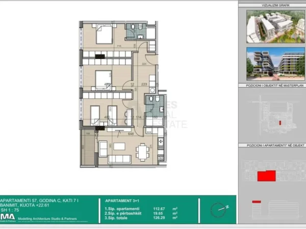 Tirane, shitet apartament 3+1 Kati 6, 127 m² 139.000 € 