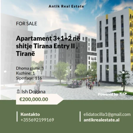 Shqiperi, shitet apartament 3+1+Ballkon Kati 6, 116 m² 200.000 € (Tirana Entry II)