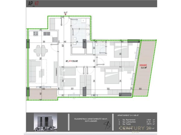 Tirane, shes 3+1 Kati 6, 140 m² 183.000 € (kamez universiteti bujqesor)