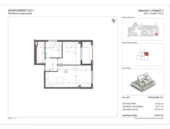 Sarande, shitet apartament 2+1 Kati 1, 103 m² 272.871 € 