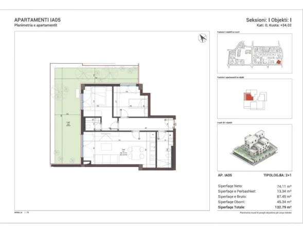 Sarande, shitet apartament 2+1 Kati 0, 133 m² 295.219 € 