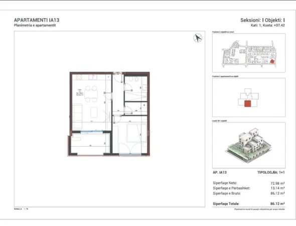 Sarande, shitet apartament 1+1 Kati 1, 86 m² 228.218 € 
