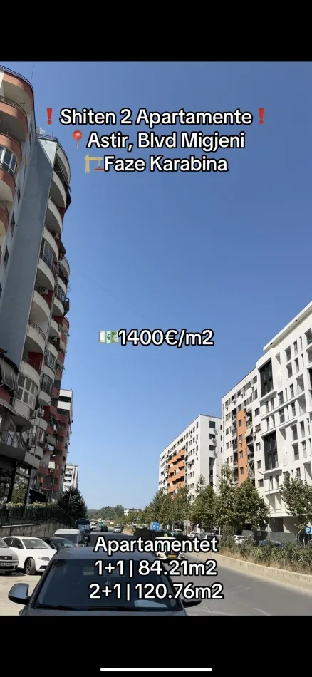 Tirane, shitet apartament 1+1, 2+1, 1400€/m2 , Astir