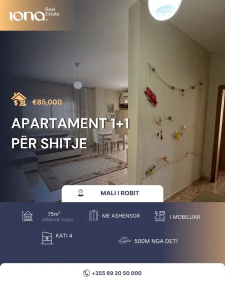 Mali Robit, shitet apartament 1+1 Kati 4, 67 m² 85.000 €