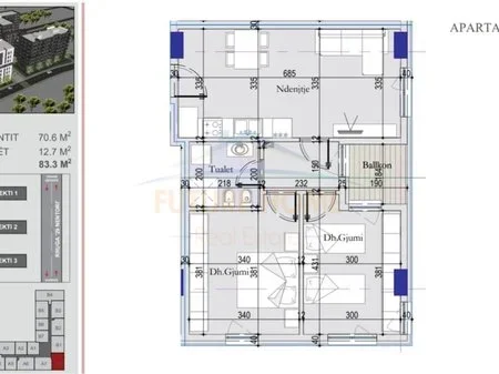 Tirane, shitet apartament 2+1 Kati 3, 83 m² 9.990.000 € 