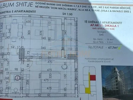 Tirane, shitet apartament 1+1 Kati 2, 67 m² 91.400 € (Shkolla e Bashkuar)