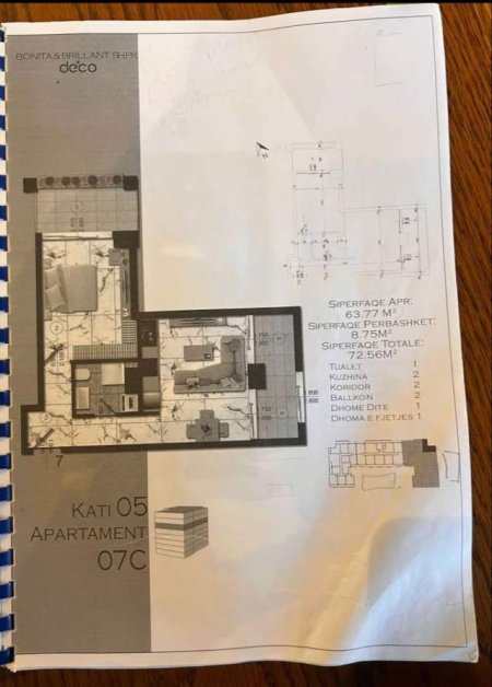 Shitet apartament 1+1+BLK Kati 5, 72 m² 76.200 Euro (Golem)