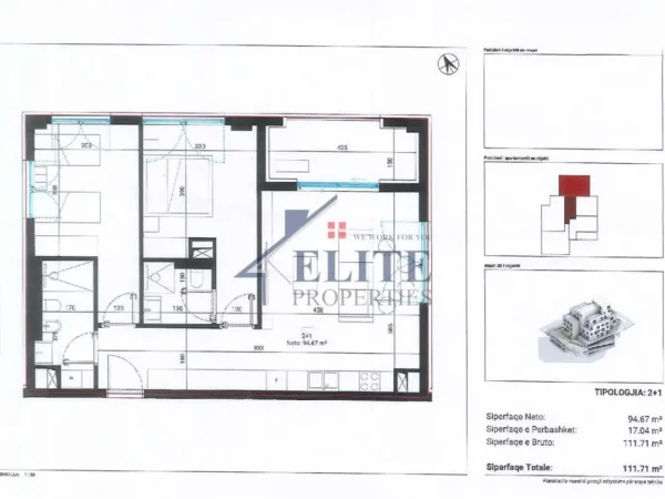 Vlore, shitet apartament 2+1+Ballkon Kati 2, 111 m² 301.617 € 