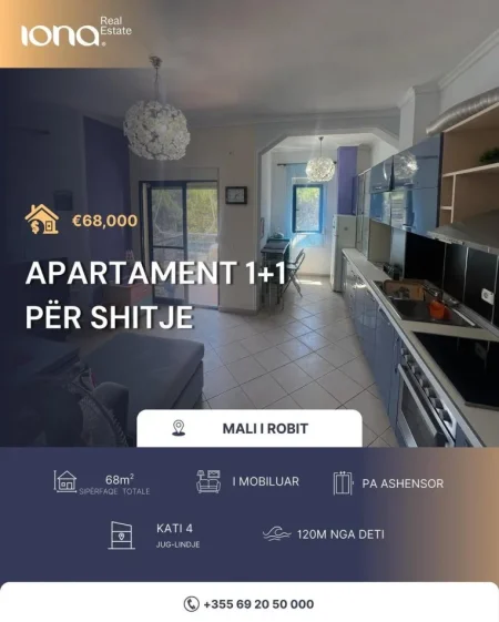 Mali Robit, shitet apartament 1+1 Kati 4, 68 m² 68.000 € (120m Distanc nga Deti)