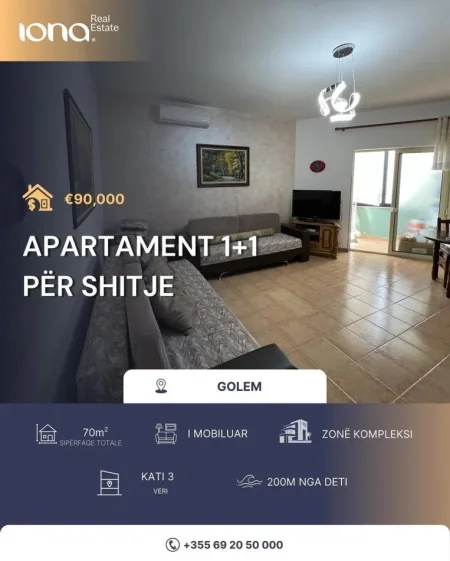 Golem, shitet apartament 1+1 Kati 3, 70 m² 90.000 € (200m Distanc nga Deti)