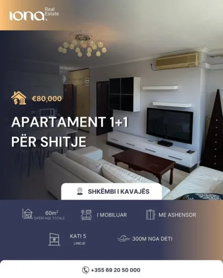 Shkembi Kavajes, shitet apartament 1+1 Kati 5, 60 m² 80.000 € (300m Distanc nga Deti)