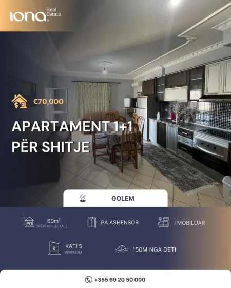 Shkembi Kavajes, shitet apartament 1+1 Kati 5, 60 m² 70.000 € (150m Distanc nga Deti)