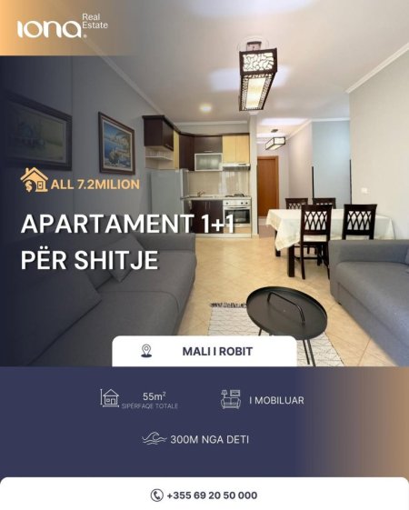 Mali Robit, shitet apartament 1+1 Kati 3, 55 m² (300m Distanc nga Deti)