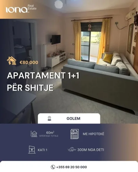 Golem, shitet apartament 1+1 Kati 1, 60 m² 80.000 € (300m Distanc nga Deti)