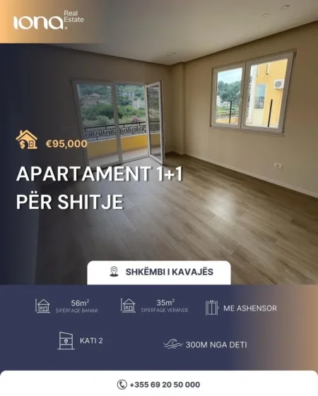 Shkembi Kavajes, shitet apartament 1+1+Ballkon Kati 2, 91 m² 95.000 € (300m Distanc nga Deti)