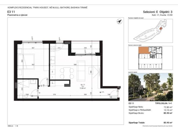 Tirane, shitet apartament 1+1 Kati 1, 86 m² 163.210 € (Mjull , Bathore)