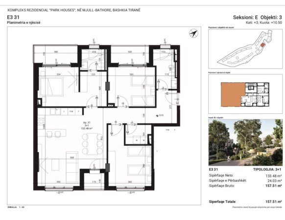 Tirane, shitet apartament 3+1 Kati 3, 158 m² (Mjull , Bathore)