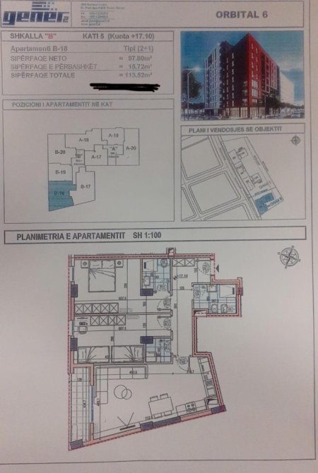 Tirane, shitet apartament 2+1 Kati 5, 113 m² 182.000 € (BULEVARDI I RI)