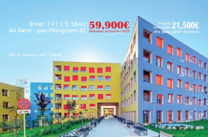 Shitet: 1+1 📍 Ali Dem - Afër Mangalem 21 ((59,900€)) - Pagese me Këste ( Mundesi Financimi ) Paguaj Tani Vetem 21,500€✅