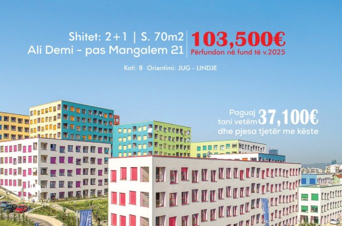 Shitet: 2+1📍Ali dem - Afër Mangalem 21 ((103,500€))  - Pagese me Këste ( Mundesi Financimi ) ✨