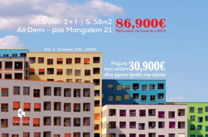 Shitet: 2+1 📍Ali Dem - Afër Mangalem 21 ((86,900€))  Pagese me 2 Këste || Paguaj Tani Vetem 25,700€✅ ( MBARON NE DHJETOR 2025)