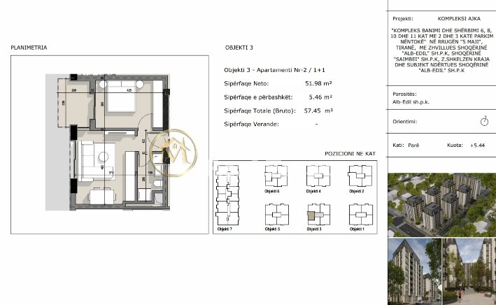 Tirane, shes apartament 1+1 Kati 1, 57 m² 86.175 € (Kompleksi Ajka)