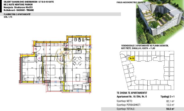 Tirane, shes apartament 2+1 Kati 6, 95 m² 127.710 € (Astir)