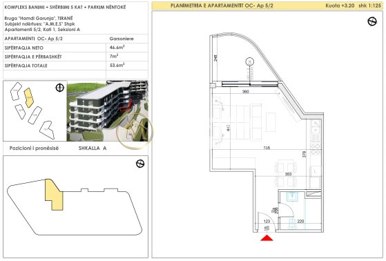 Tirane, shes apartament 1+1 Kati 1, 54 m² 107.200 € (Liqeni i thate)
