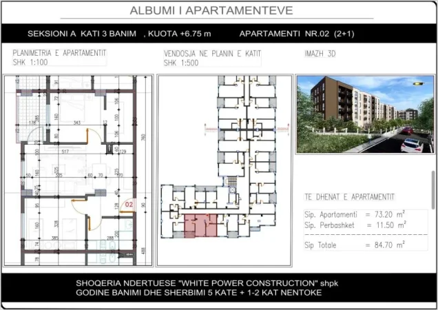 Tirane, Liste me oferta apartament 2+1+Ballkon Kati 3, 85 m² 79.600 € (Paskuqan, Te shkolla Lidhja e Prizerenit)
