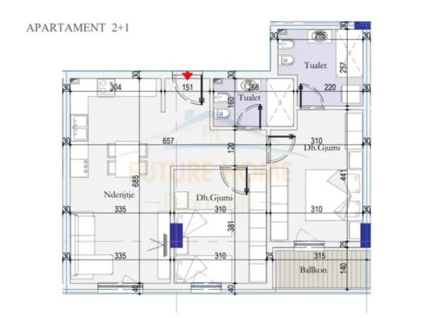 0683487469 Tirane, shitet apartament 2+1 Kati 6, 94 m² 122.200 € (TIRANA ENTRY 2 , TIRANE)