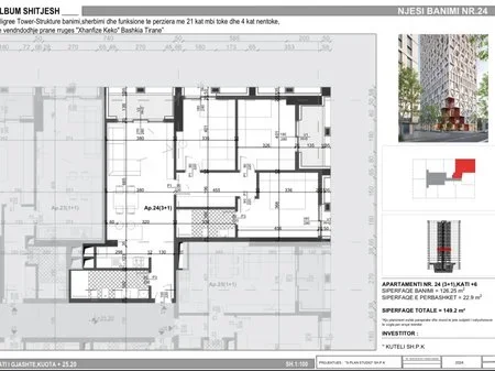 Tirane, shitet apartament 3+1 Kati 6, 126 m² 29.800.000 € 