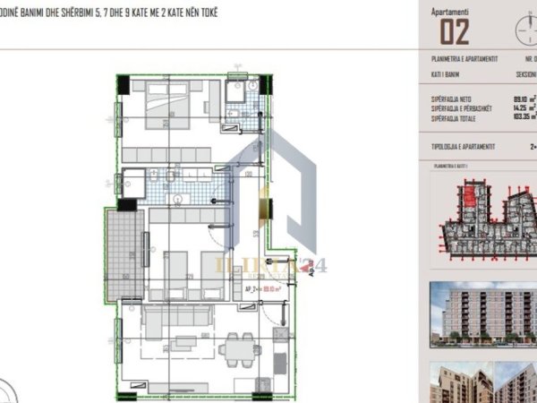 Tirane, shes apartament 2+1+Ballkon Kati 1, 103 m² 87.847 € 