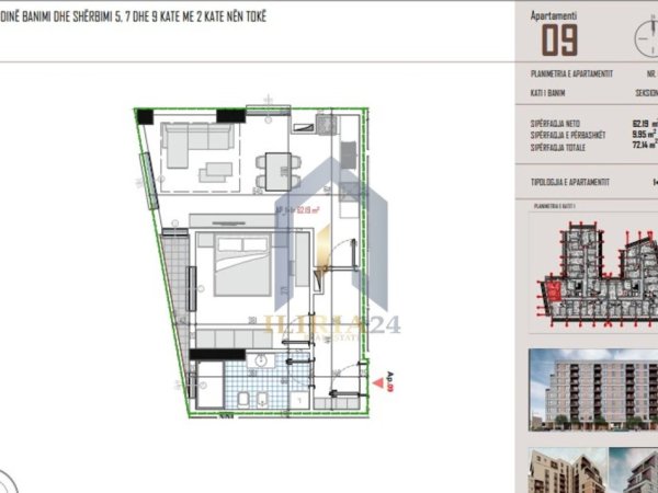Tirane, shes apartament 2+1+Ballkon Kati 1, 72 m² 61.319 € 