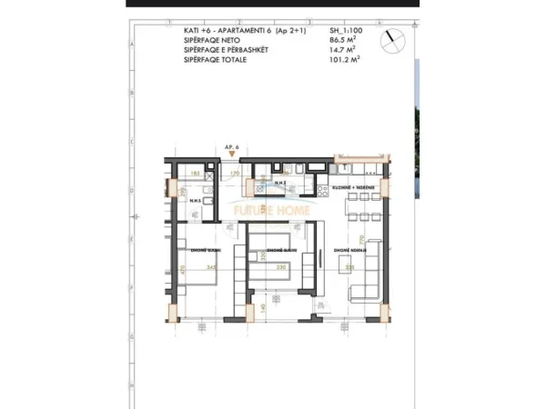 0683487469 Tirane, shitet apartament 2+1 Kati 6, 101 m² 153.000 € (Rruga Dritan Hoxha)